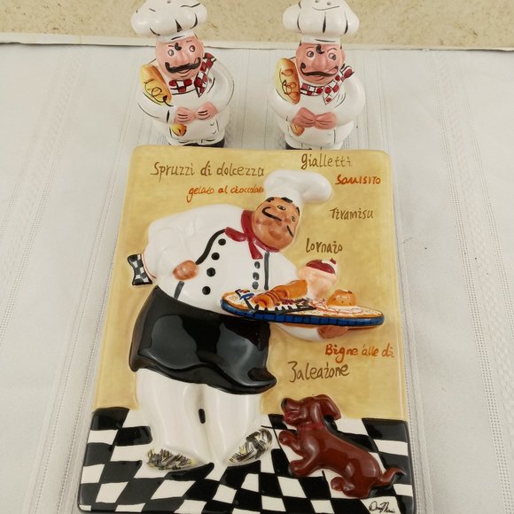Dena Marie 3-D Ceramic Wall Hanging Bistro Chef and Chef Salt & Pepper Shakers - Picture 1 of 12